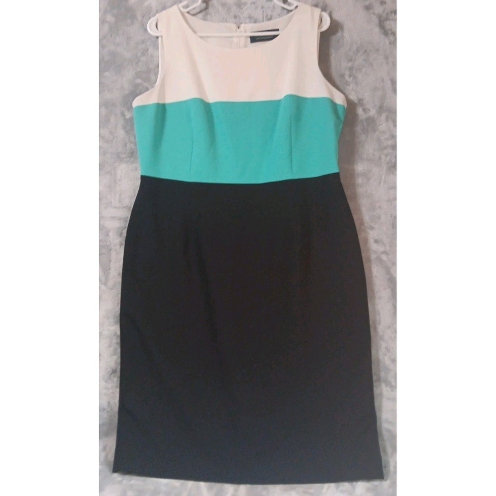 Black Label By Evan-Picone Women's Sheath Dress 12 Colorblock Black White Teal